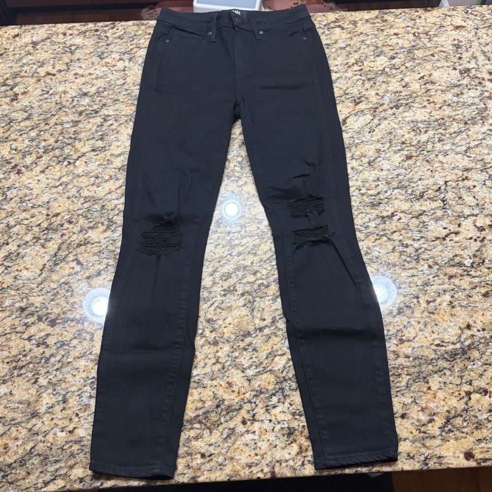 PAIGE Hoxton Ultra Skinny Black Distressed High Rise Jeans Size 26 ws